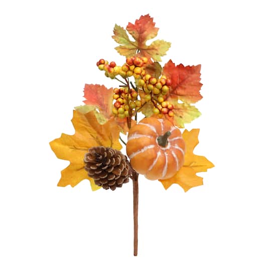 13" Orange, Yellow & Red Maple Leaf Pick with Pinecone & Pumpkin by Ashland®